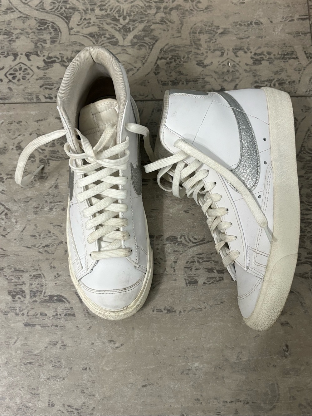 Nike Blazer Mid '77 Essential White Metallic Silver Tall Sneakers | Women’s  7.5
